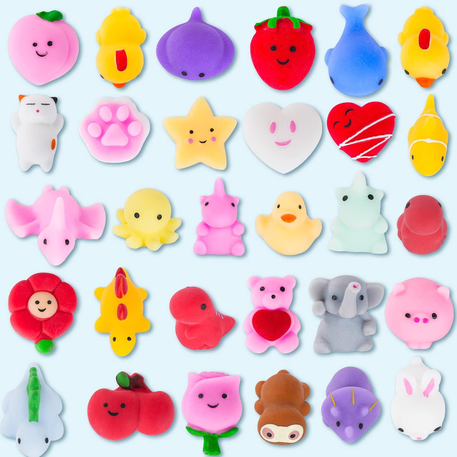 28 Pack Valentine’s Day Cards with Mochi Squishy Fidget Toys for Kids, Cute Kawaii Squishis Stress Relief Fidget Toy for Valentine Party Favors, School Classromm Exchage (Mochi Squishy Animal Mix)