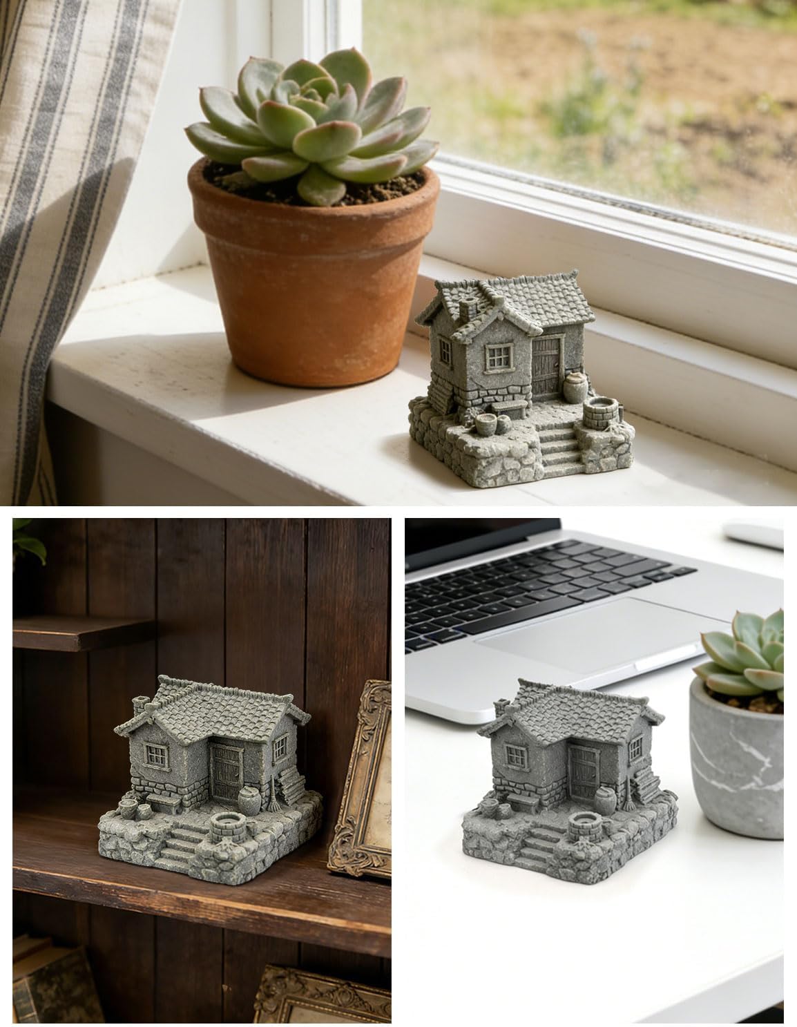 Aquarium Cave Planter Decor, Handcrafted Sandstone Weathered Stone Hut Miniature, Terrarium & Fairy Garden Accessory, Unique Gift for Nature Lovers image 5