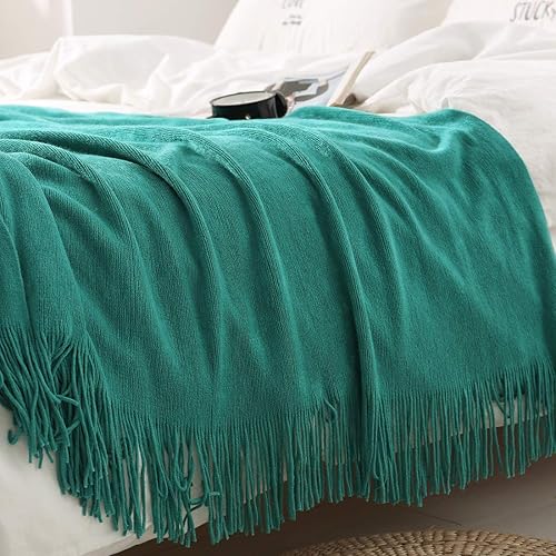 Miniatura 9 de Homiest - Manta decorativa de punto con flecos, suave y acogedora manta con borlas para sofá, sillón, cama (azul marino, 50 x 60 pulgadas)