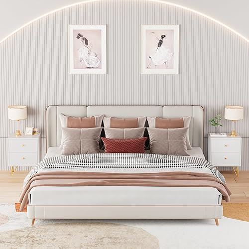 Miniatura 2 de CARPETNAL Juego de 2 mesitas de noche, mesa auxiliar doble, mesita de noche con 2 cajones, patas de metal y perillas dobles para dormitorio, sala de