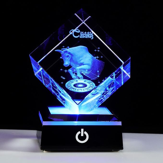 3D Crystals Taurus Zodiac Astrology Gifts For Women Men,Taurus Glass Figurine Decor Constellation Stuff April May Birthday Gifts For Girlfriend Woman Aunt Wife Keepsake Sign Symbolic Energy: Possess