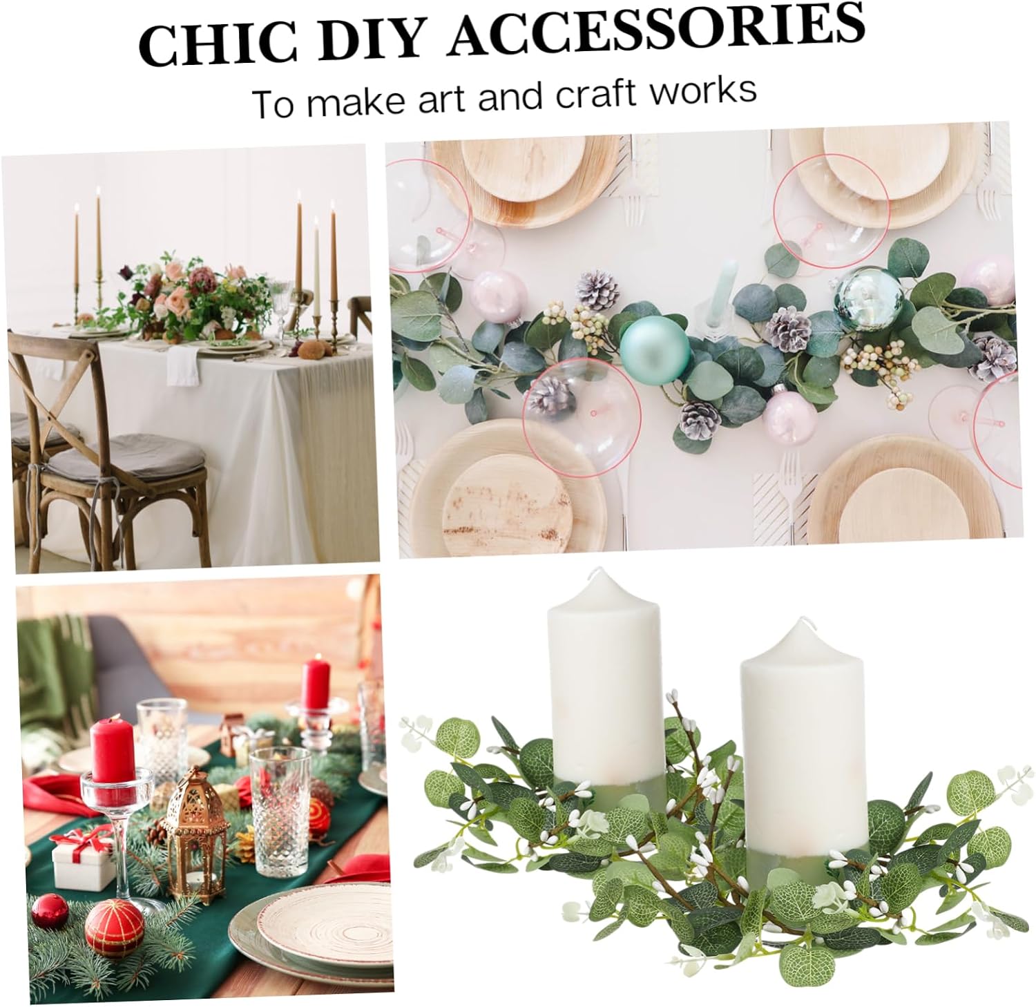 Homoyoyo Sets Candle Rings Wreaths Eucalyptus Flower Decor Ring Candles for Events Pcs