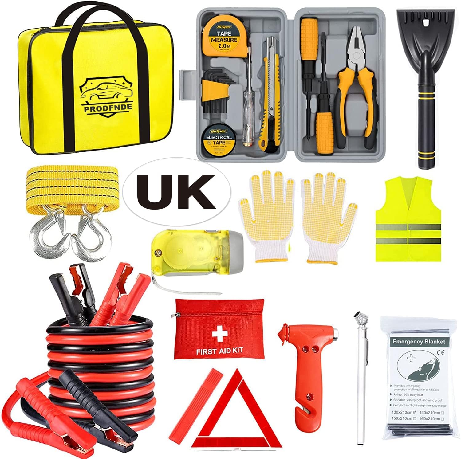 PRODFNDE Car Emergency Kit, Roadside Assistance Emergency Kit, Car