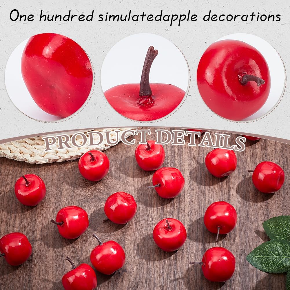 PLIGREAT 100 Pcs Artificial Apples, 1.4" Mini Fake Apple Simulation Fruit Decor Lifelike Simulation Fruit Christmas Decorations for Home Table Photography Xmas Thanksgiving Party Decor