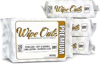Wipe Outz White Tattoo Towels - Premium DRY Tattoo Wipes for During Tattooing and Aftercare, PMU Aftercare - Soft Absorbent Towel Wipes for Tattooing (6.25”x8”) (White 80-Count) (4 Pack)