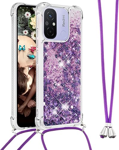 Tncavo Funda para Xiaomi Redmi 12C para mujer, fundas con purpurina holográfica líquida en movimiento con correa cruzada delgada y suave TPU disponible en Yaxa Peru