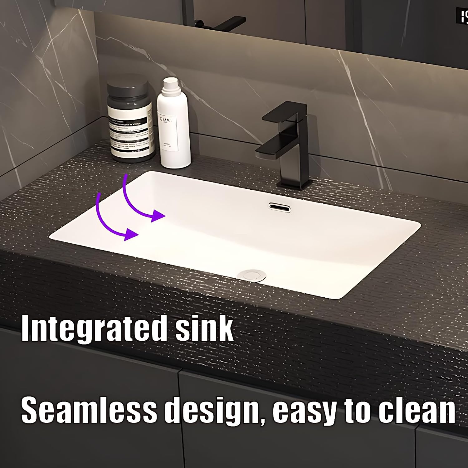 Modern Bathroom Vanity with Double Sink – Wall-Mounted Bathroom Cabinet with Sink, LED Mirror, 2 Drawers, Mirror Cabinet – Floating Vanity Set for Stylish Storage (Black, 72IN)