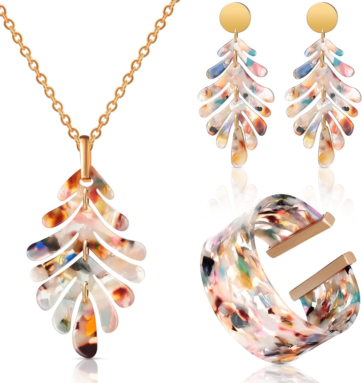 Jewelry Set for Women Statement Earrings Necklace Bracelet Floral Necklace Set for Women