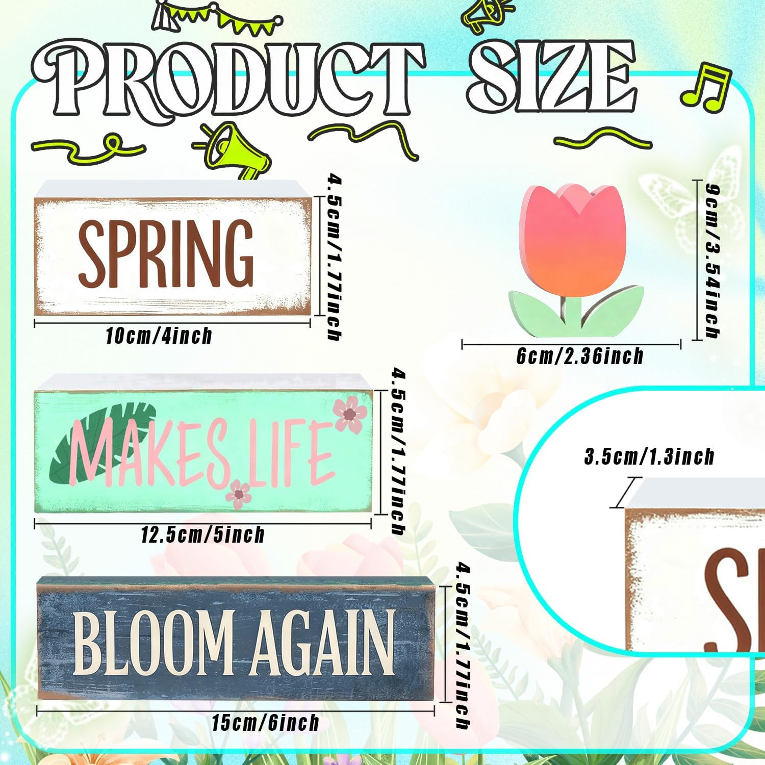 Spring Decoration For Home Wooden Tulip Tiered Tray Decor Spring Block Sign with Floral Farmhouse Tabletop Spring Decor Centerpiece for Tables Seasonal Home Easter Decor