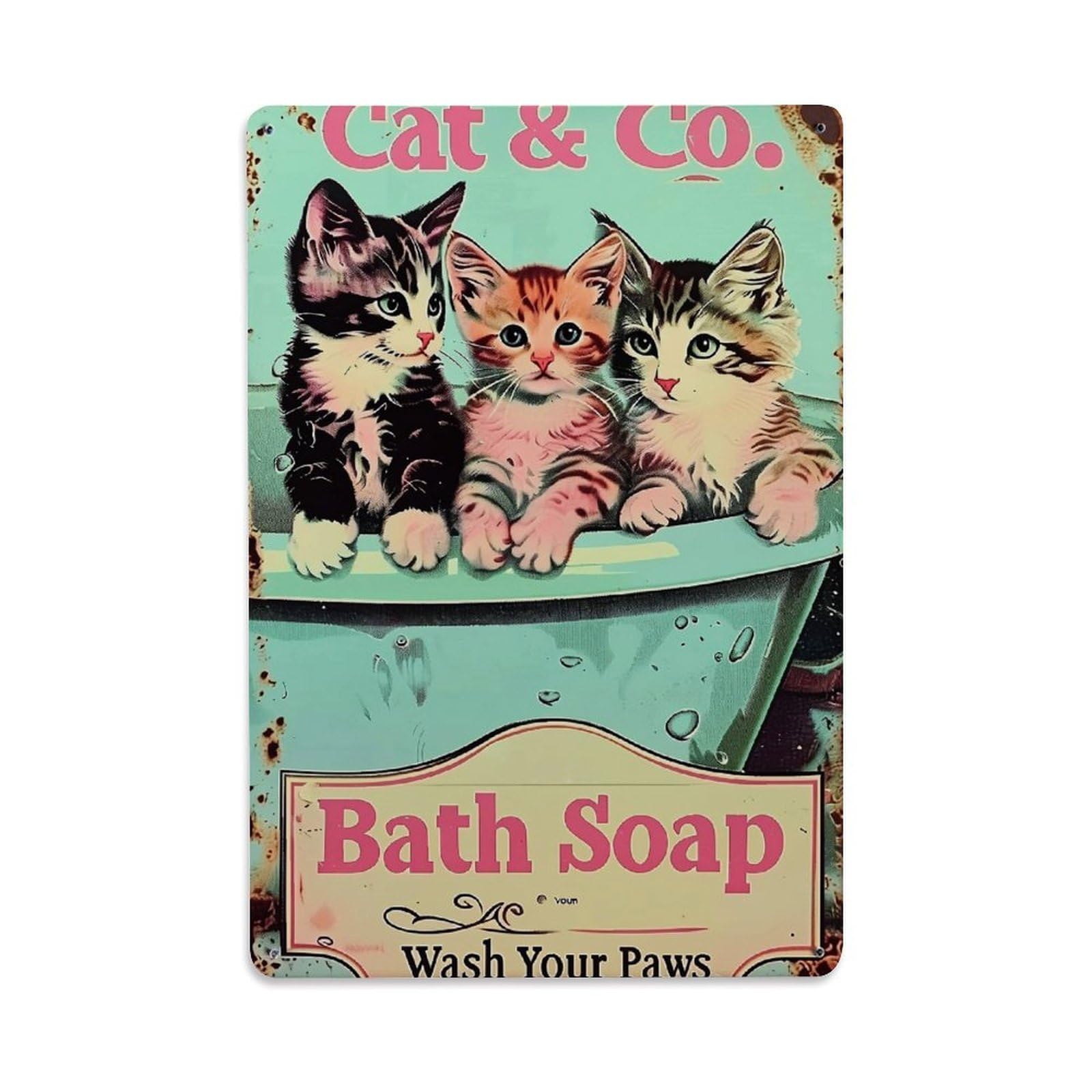 Cat And Co Bath Soap Tin Sign Metal Poster Vintage Metal Signs for Home Man Cave Bar Cafe Kitchen laundry room Wall Decorations Gift 8x12Inch