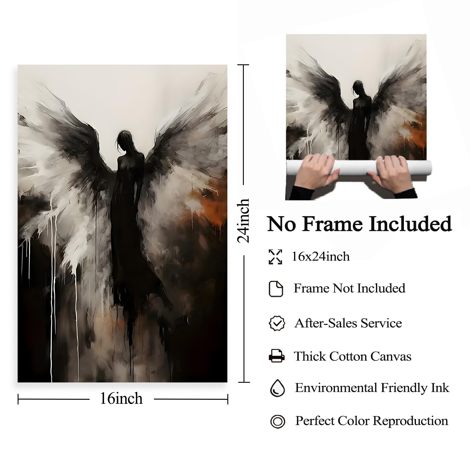 Amazon.co.jp: 天使の壁アート 白黒天使の翼 キャンバスウォールアート