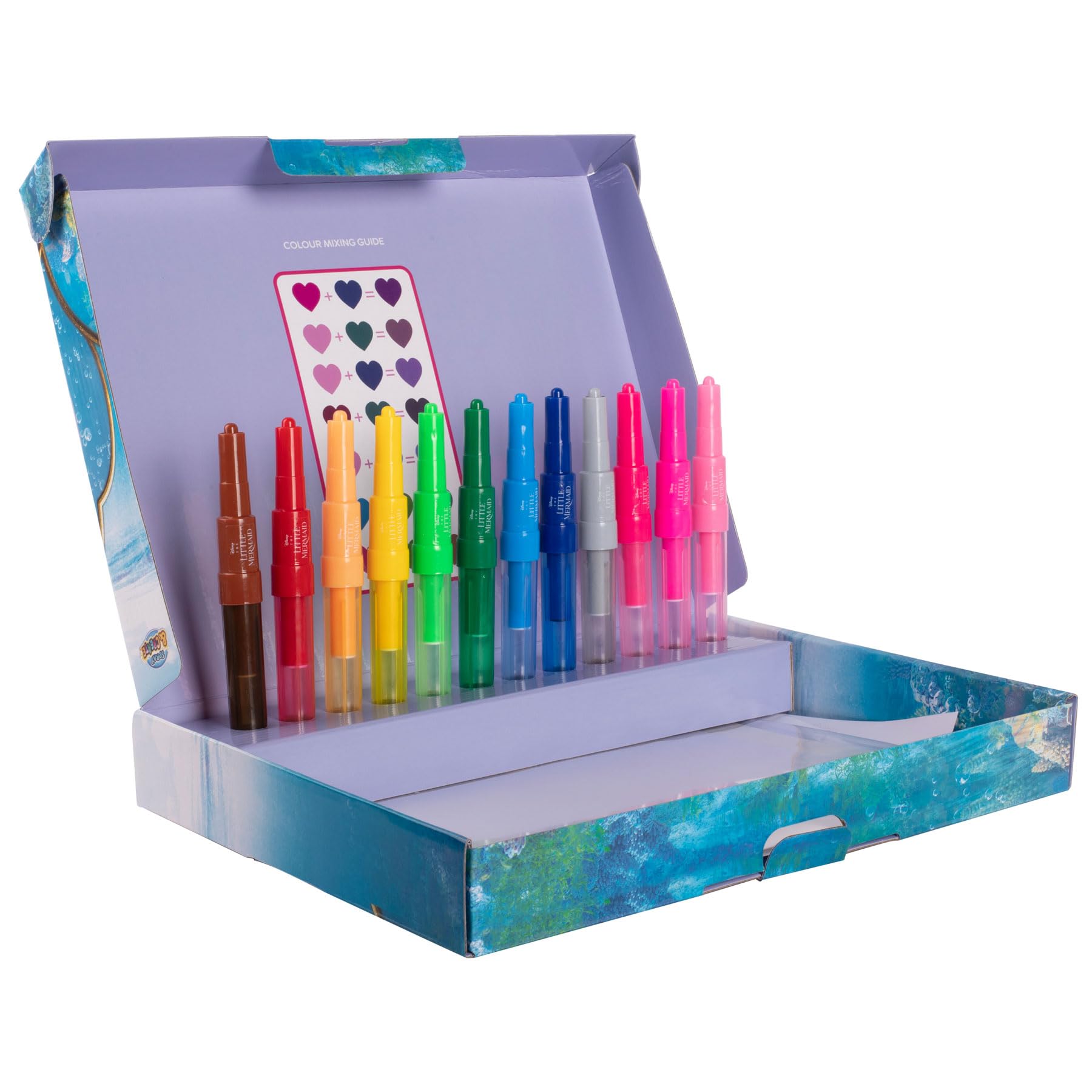 Disney - The Little Mermaid - Spray Pen Set Desktop Box - Set di Penne Spray - Penne da colorare per bambini - Set da disegno con penne a soffio (Brush Pen) e pagine da colorare