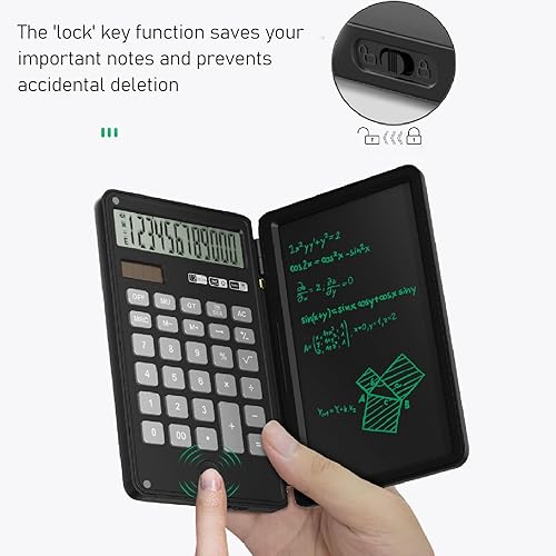 Miniatura 4 de Calculadora con bloc de notas, calculadora de escritorio de oficina con pantalla LCD grande de 12 dígitos, soporte solar y batería, calculadora de