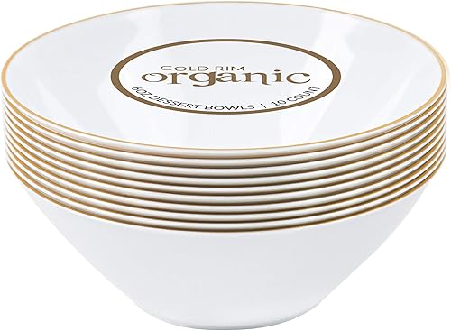 Miniatura 2 de PLASTICPRO 6 onzas, 40 unidades Tazones de postre de plástico blanco orgánico para fiesta cuenco de helado con borde dorado Premium pesado elegante