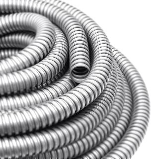 Xadnitu 3/4 Inch Flexible Reduced Wall Electrical Conduit, 25 Ft Iron Galvanized Cable Sleeve Tube for Industrial, Home Cable Management, Wiring and Protection
