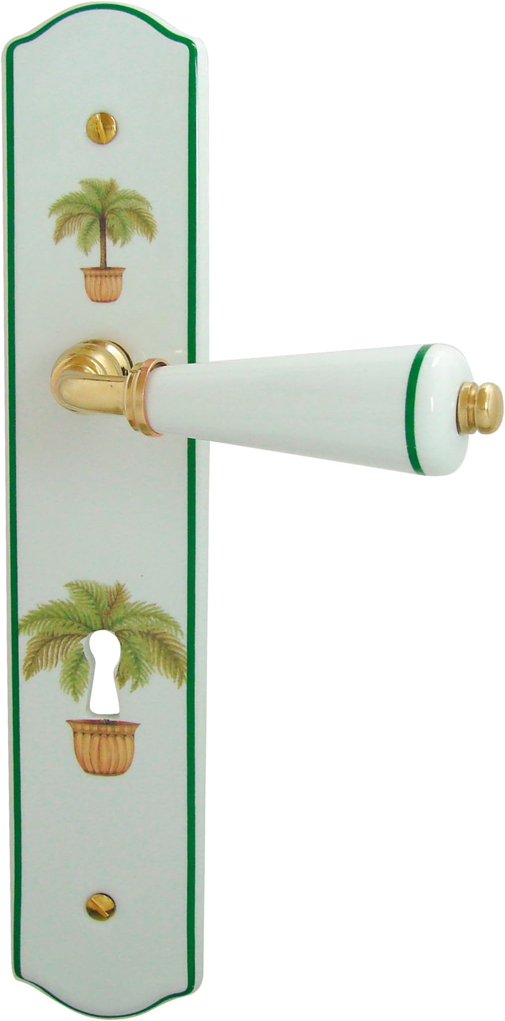 Half Door Handle In Limoges Porcelain with Key Hole - Palm Pattern