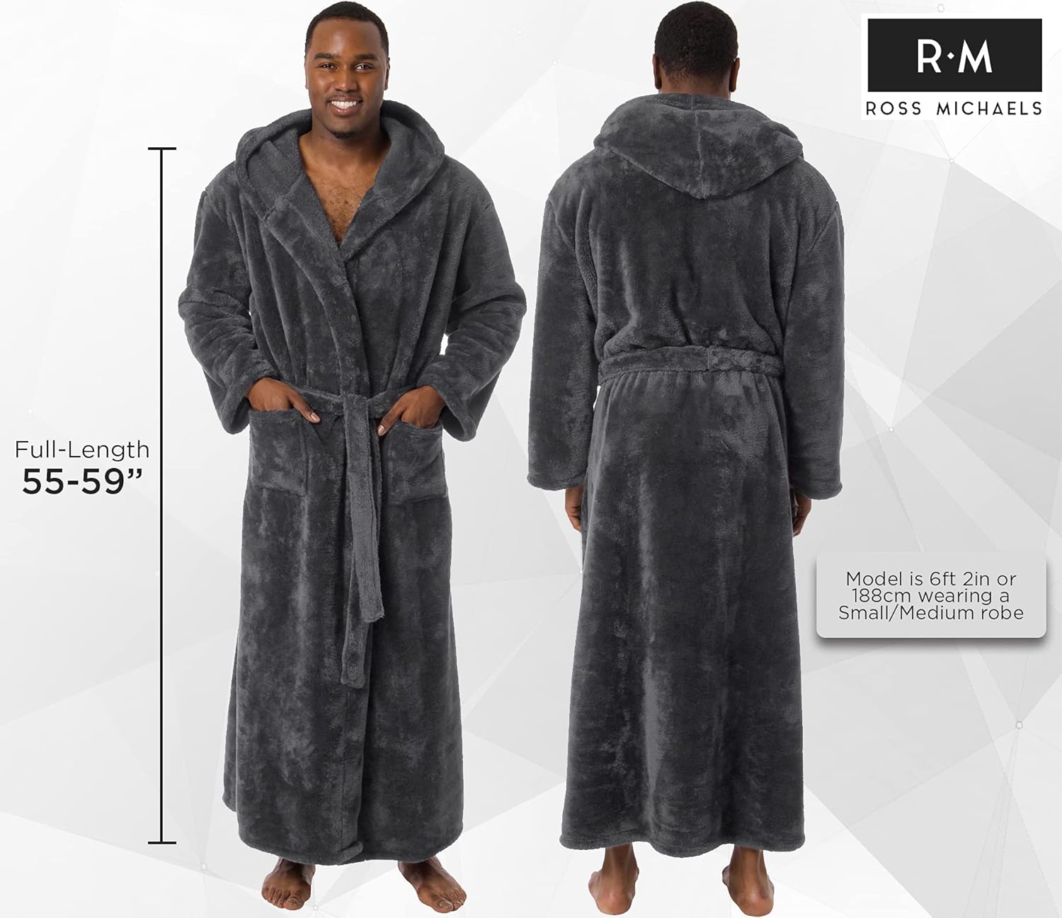 Ross Michaels Mens Robe Big & Tall with Hood - Long Plush 400GSM Luxury Bathrobe at  Men’s Clothing store