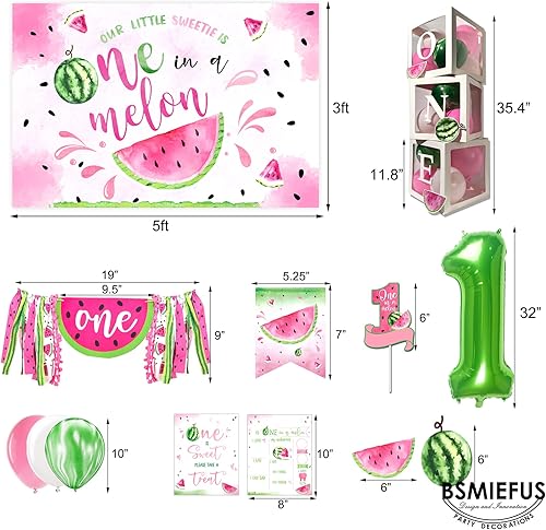 Miniatura 3 de Decoraciones de fiesta de melón One in A, suministros de fiesta de primer cumpleaños de sandía, pancarta de fondo de melón para silla alta, cajas de
