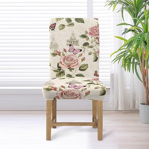Miniatura 6 de Rnyleeg Red Rose Butterfly Chair Covers for Living Room No Arms Stretch Dining Chair Covers Set of 1 Soft Washable Kitchen Chair Protector Cover