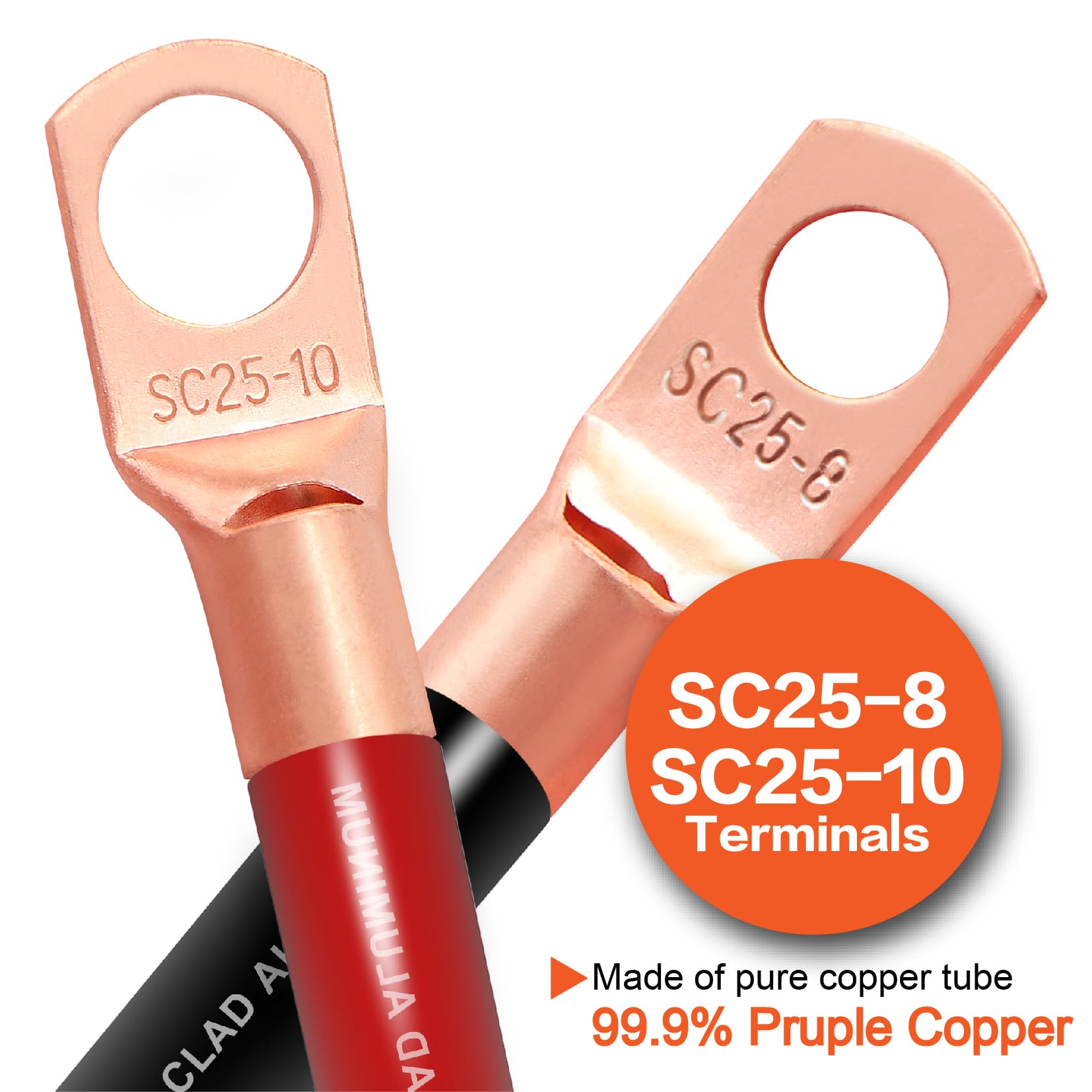 Fil de calibre 4 (7,6 m chacun, rouge/noir) en aluminium plaqué de cuivre CCA avec coupe-câble, cosses de 8 ga et tube thermorétractable – Câble d'alimentation par batterie/terre, haut-parleur audio