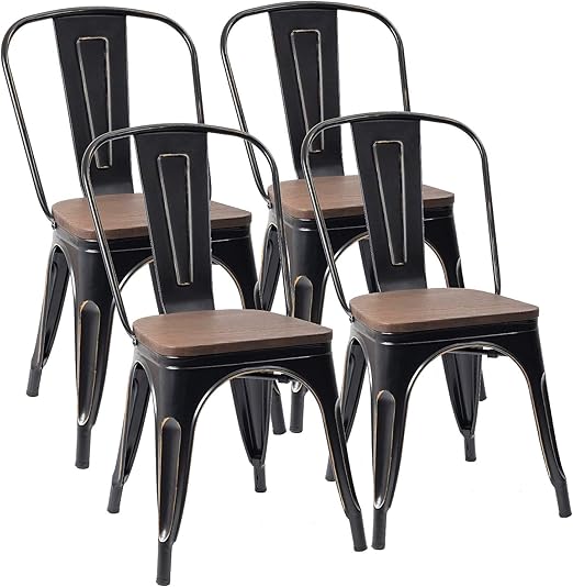 Furmax Metal Dining Chairs with Wood Seat, IndoorOutdoor