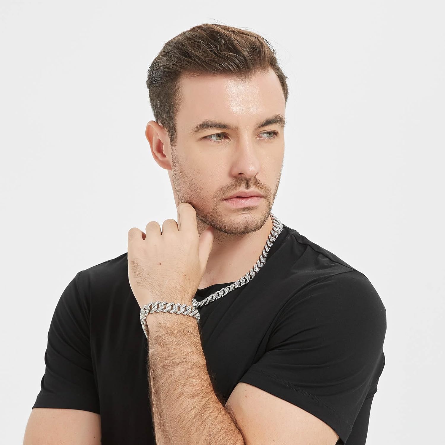 Saintda Cuban Link Chain for Men Women Iced Out Silver/Gold/Rose Gold Miami Cuban Necklace Bling Diamond Chain Hip Hop Jewelry with Gift Box - Image 2