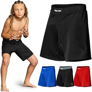 Elite Sports Kids BJJ No Gi Grappling Shorts for Boys & Girls, MMA Fight