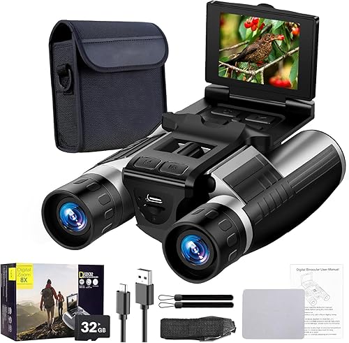 Binoculares digitales LCD de 2.4 pulgadas con cámara, grabación de video de 48 MP 2.5K, óptica de 12 x 32, zoom digital 8X para observación de aves,