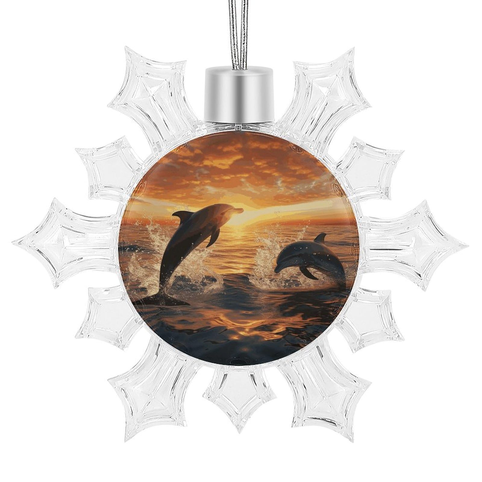 Dolphins Jumping Out of The Water at Sunset Snowflake Ornaments Cute Snowflake Pendant Exquisite Christmas Tree Ornaments for Christmas Weddings New Year Birthday Holiday Celebration