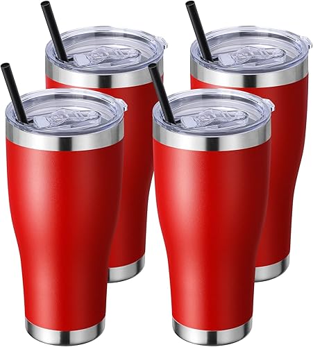 DOMICARE Vaso de 30 oz con tapa y pajita, vasos de acero inoxidable a granel, aislado al vacío de doble pared para café, taza de viaje,