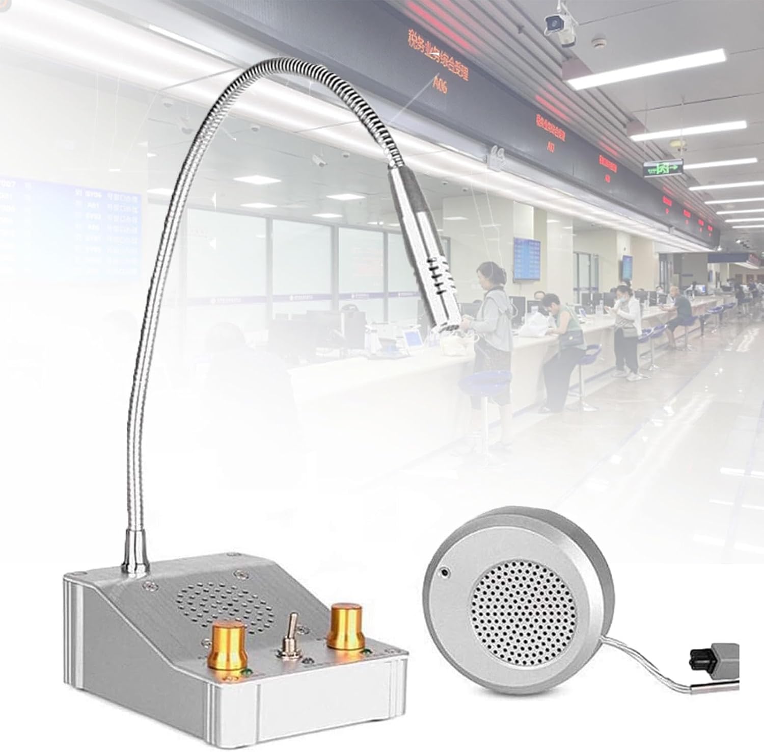 Dual-Way Window Intercom System, High Power Speaker, Microphone Speaker with Recording Interface for Teller Window, Two Way Interphone for Bank,Hospital,Business,Office.