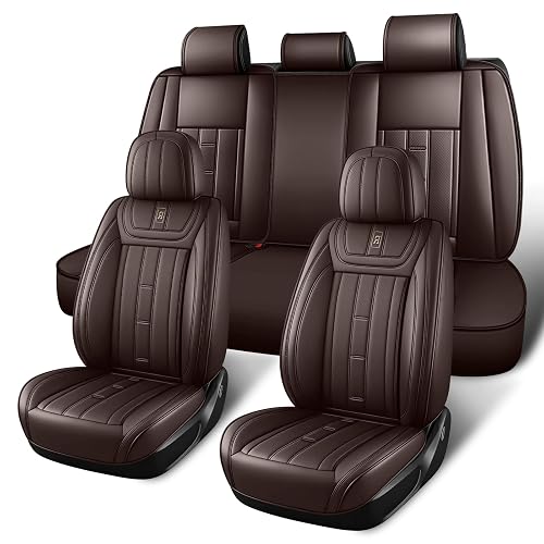 AWUI for Ford Flex Seat Covers 2009-2019 Full Set,Waterproof Nappa Leather, Scratch-Resistant, 360° Full Coverage, Anti-Slip & Easy-Clean Car Seat Covers(5 Seat,Coffee)