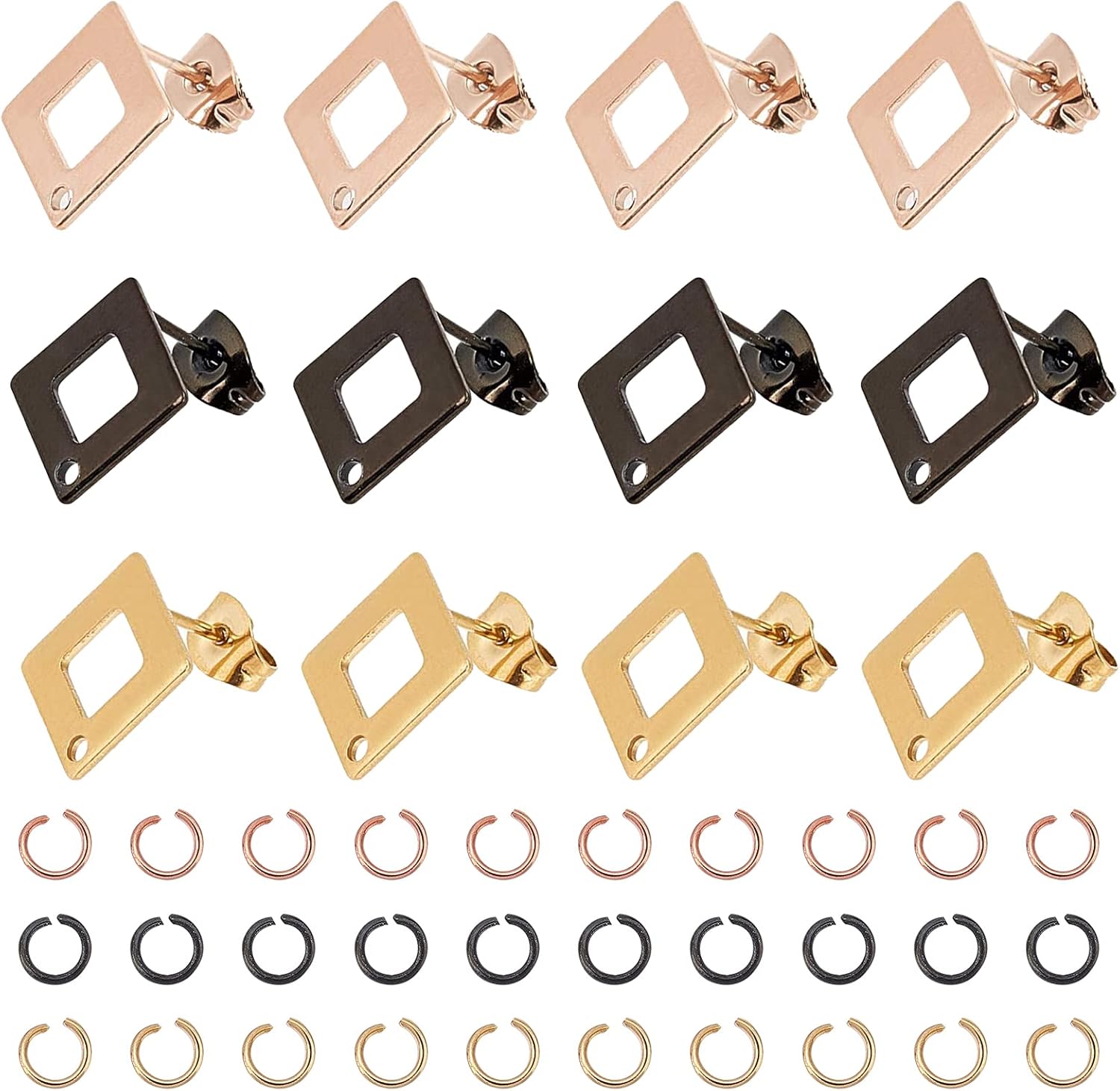 UNICRAFTALE 80Pcs 2 Colors Triangle Stud Earring Findings Stainless Steel Earring Post Geometry DIY Earring Accessories Metal Earring Components for DIY Jewellery Making