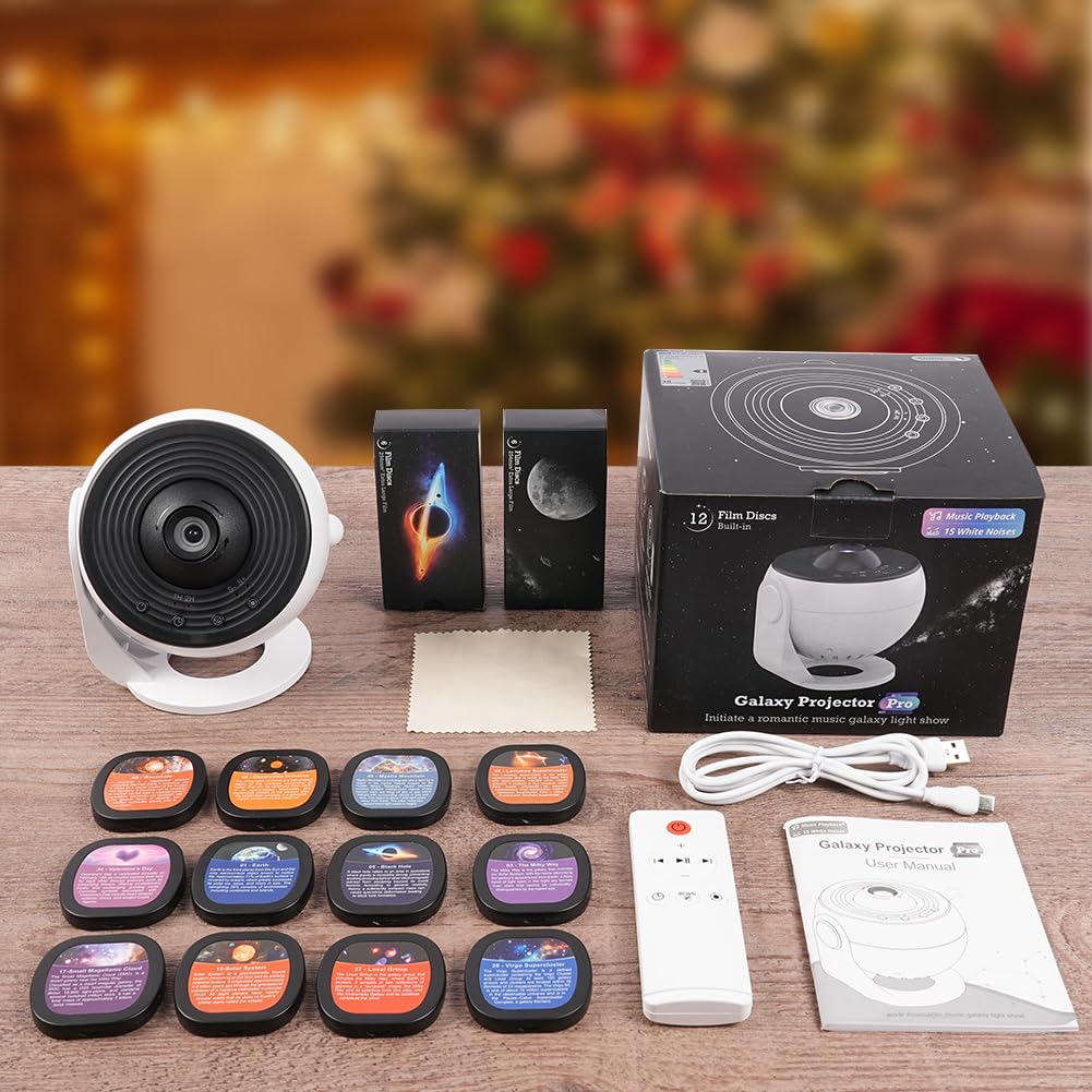 Proyector de Cielo Estrellado, 12 Discos Planetarios, Proyector de Ajuste de Rotación de 360°, Luz Nocturna, con Control, Remoto para Dormitorio, Techo, Niños y Adultos