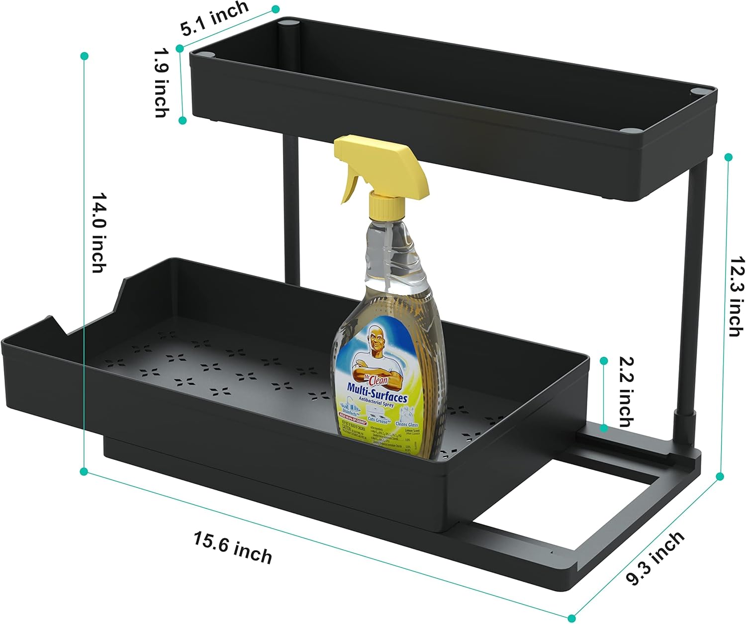VACUUM Under Sink Organizer 2 Pack, 2 Tier Sliding Pull Out Cabinet Organizer, Heavy Duty Metal Under Sink Storage Shelves for Kitchen, Bathroom, Pantry & Closet Organization