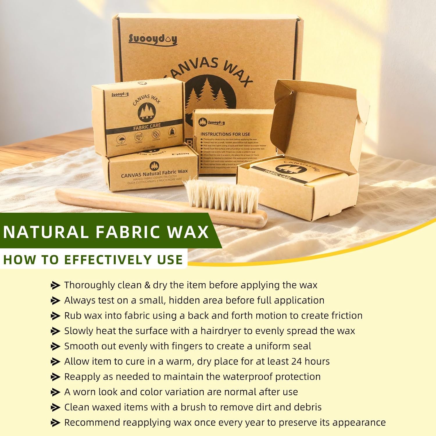 Fabric Canvas Wax Care Kit, 4 Pack - Total 8.4 oz Wax Bar With Leather Cleaning Brush, All-natural High-Efficiency Waterproof For Canvas, Shoes, Hats, Jackets, Bags, Clothing