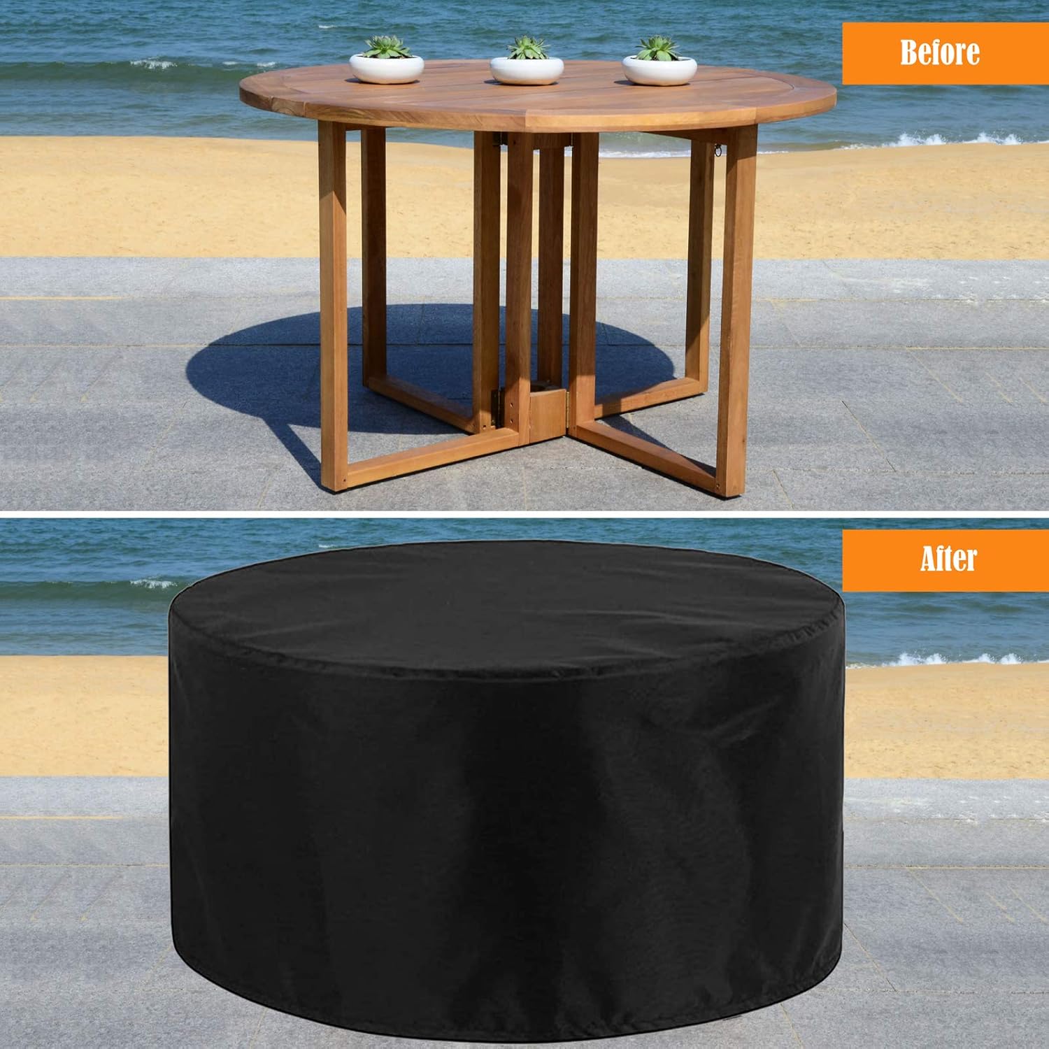 Patio Furniture Covers Round Table 55" D x 37" H, Garden Furniture Covers Waterproof, Outdoor Table Covers, Oxford Fabric Tear-Resistant Durable Proofdust Sun Protection Wind-Proof