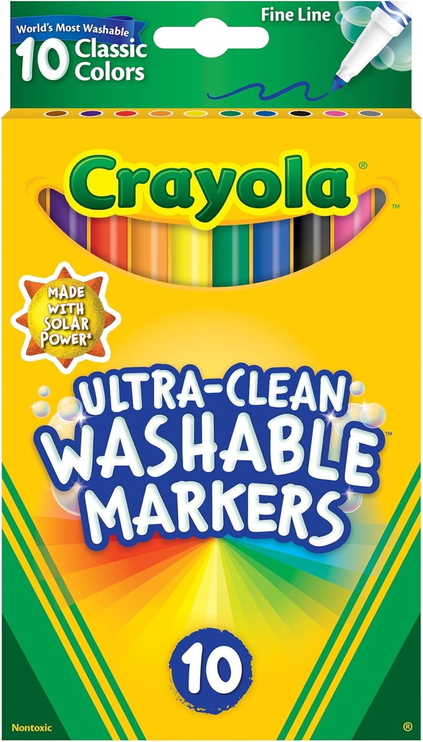 Crayola Ultra-Clean Washable Markers, Fine Line Multicolor, 10 Count : Toys & Games