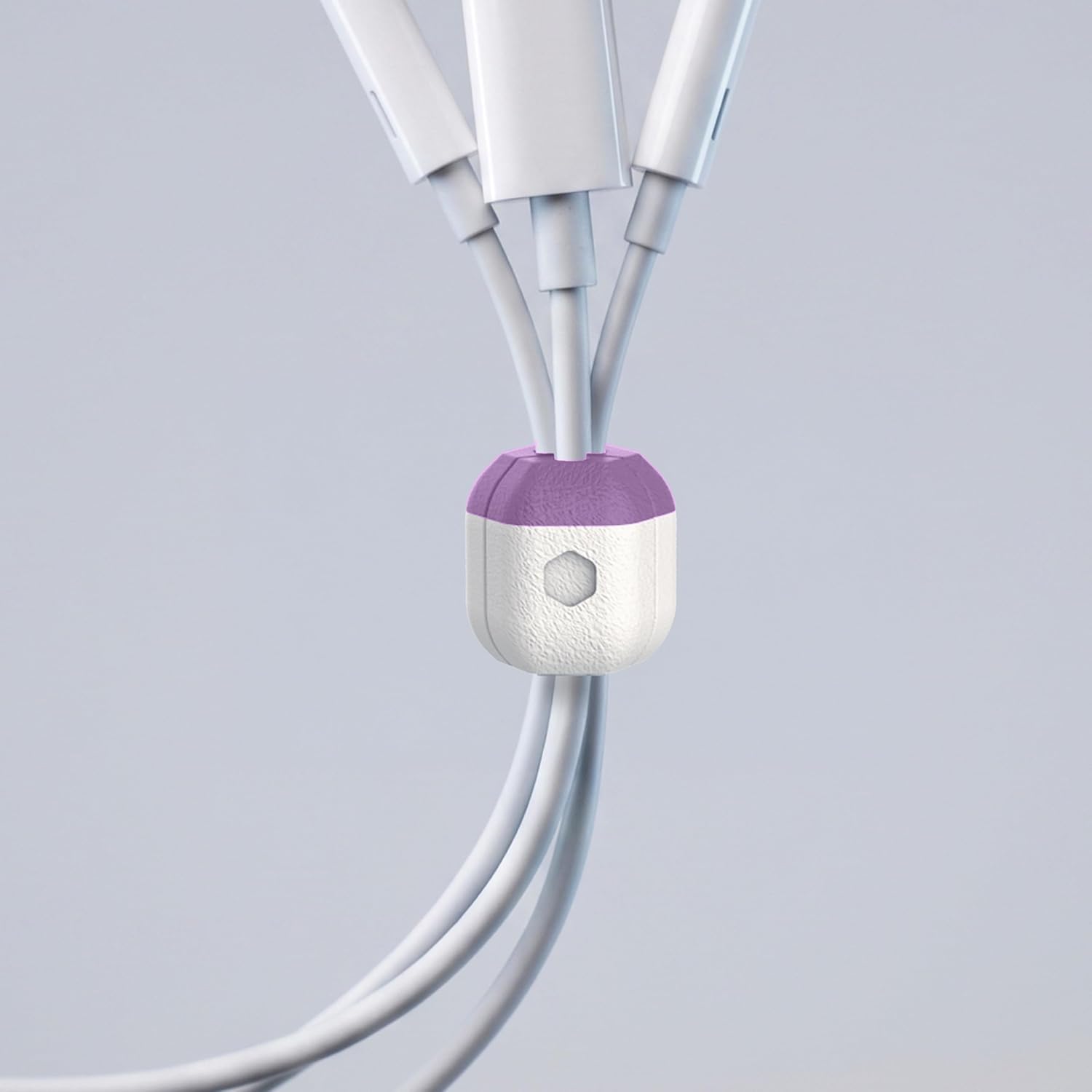 Wired Earbud Cable Organizer with Magnetic Clips (Purple/White) Made in USA