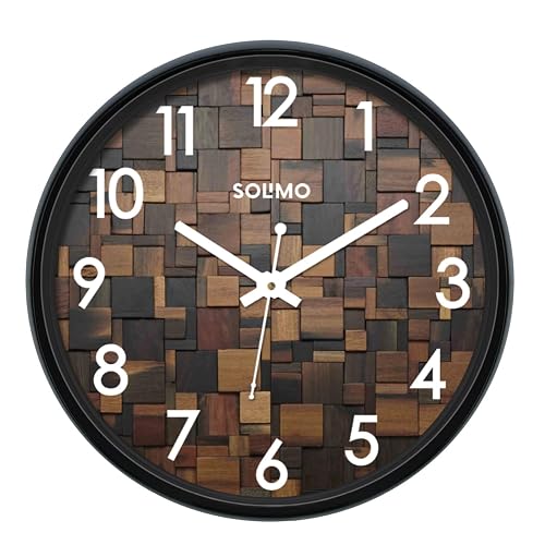 Amazon Brand - Solimo 12-inch Plastic & Glass Wall Clock - Wood Craft (Silent Movement), Black