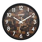 Solimo 12-inch Plastic & Glass Wall Clock – Wood Craft (Silent Movement), Black