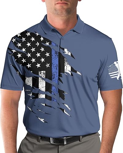 Miniatura 4 de Camisas de golf para hombre Funny Crazy Polo Bandera americana impresa