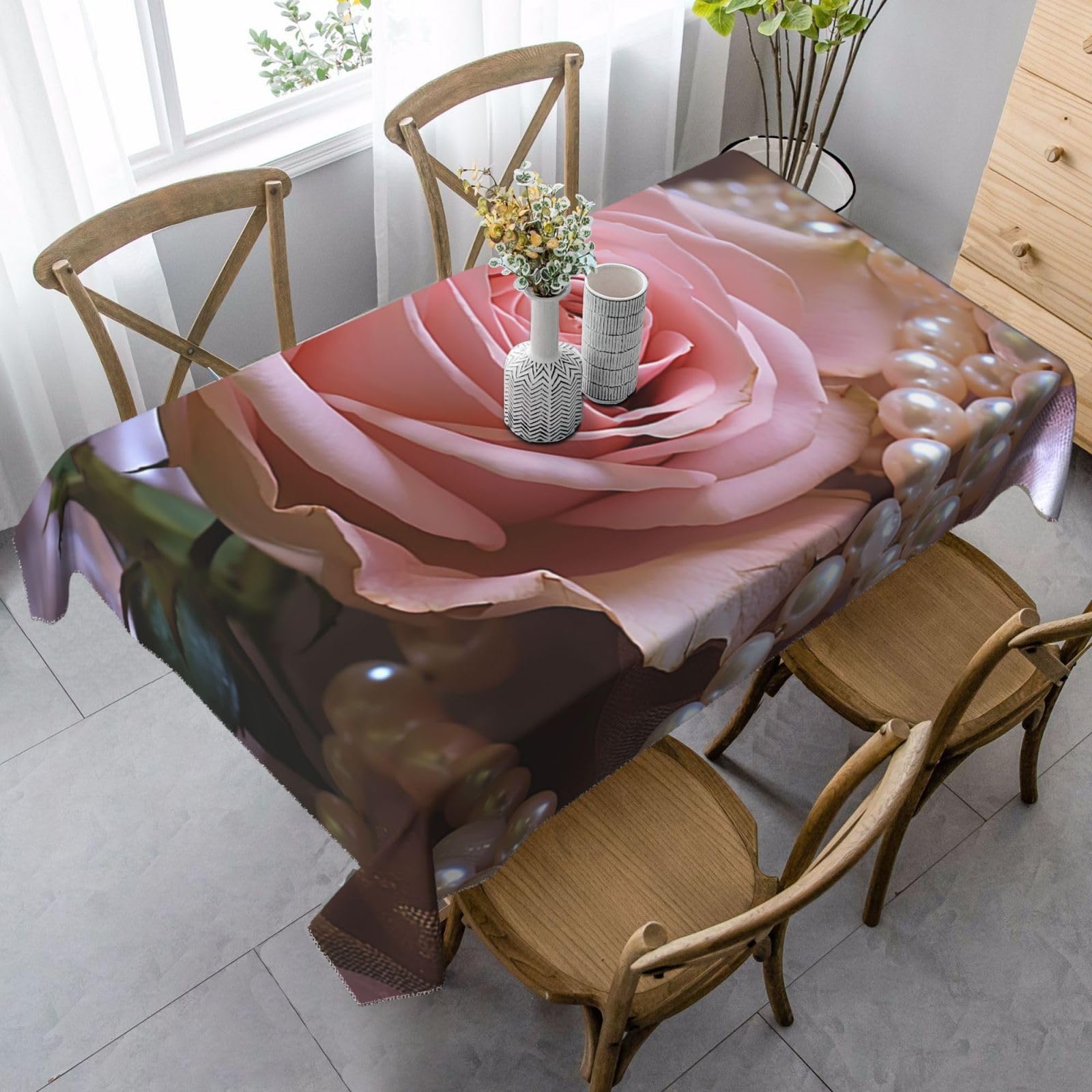 Nappe rectangulaire imperméable infroissable rose 89x140 pour table cuisine