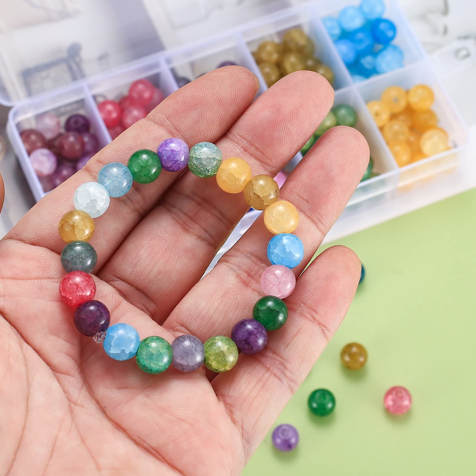 Perle Di Vetro Crackle Rotonde 8 Mm Peridoto Verde Chiaro Circa - Foto 13