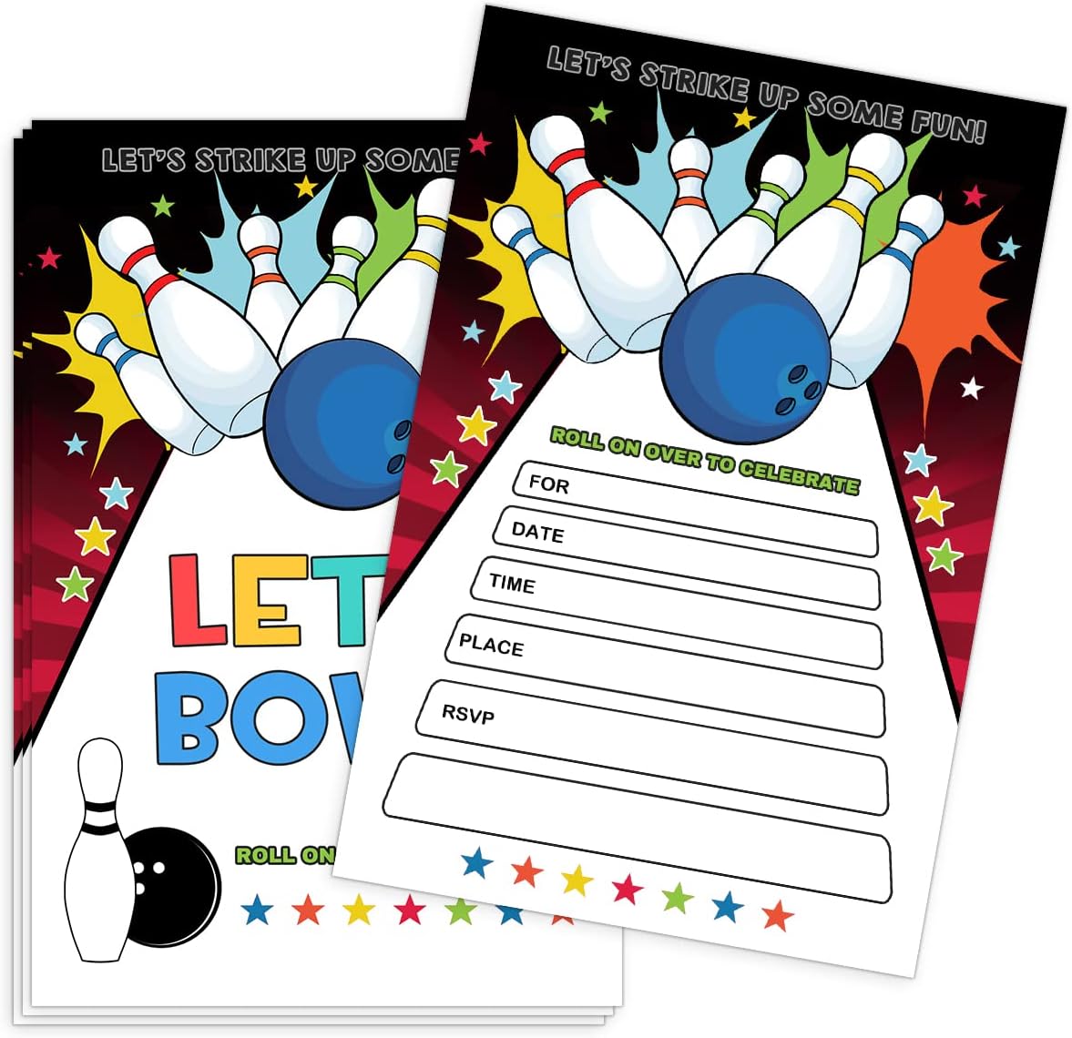 Bowling Birthday Party Invitations cards 20 Cards with 20