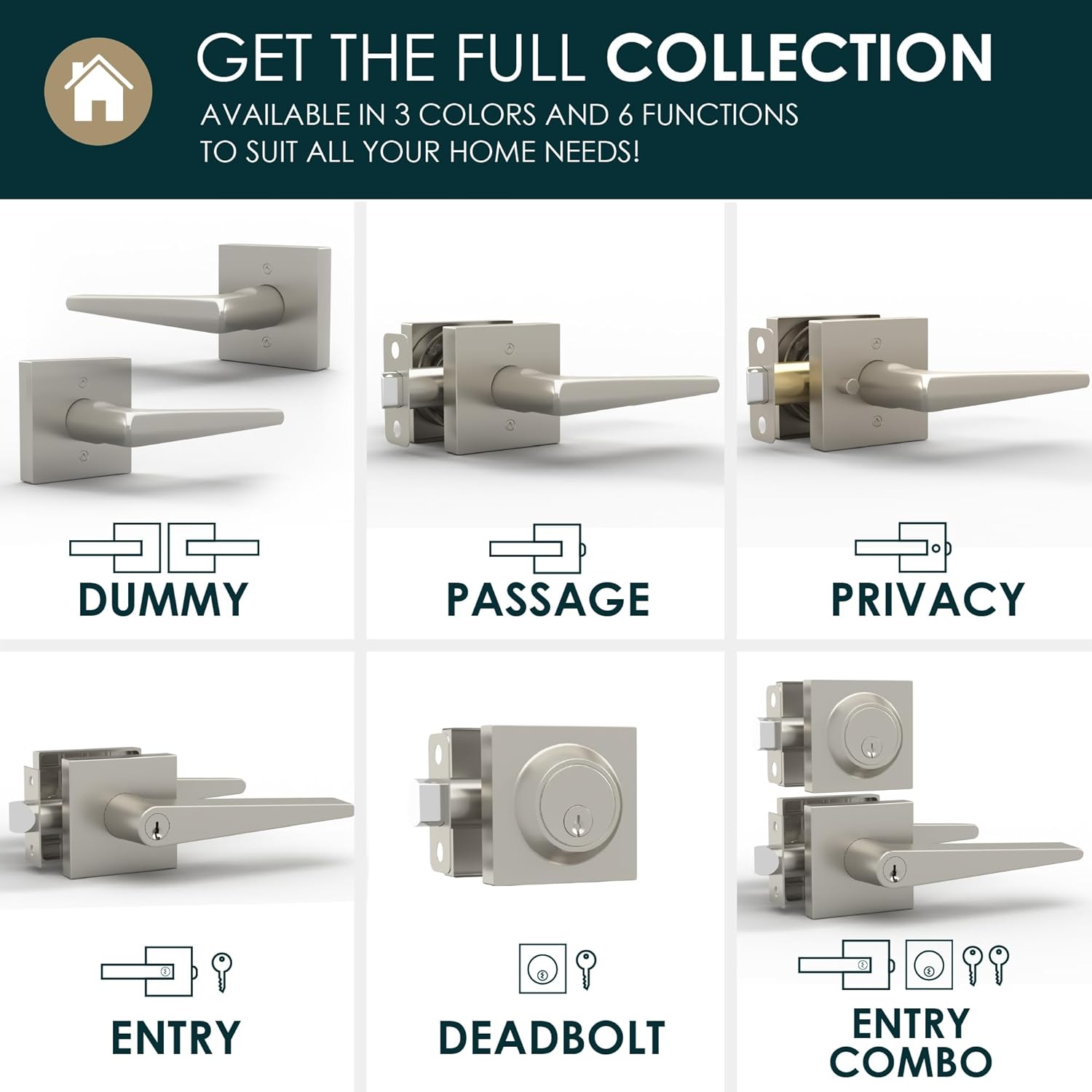 Mega Handles Schein Privacy Door Handle - 1 Pack Reversible Brushed Nickel Door Handles, Heavy Duty Bed & Bath Door Handles with Privacy Door Lock, Fits All Standard Doors - Satin Nickel