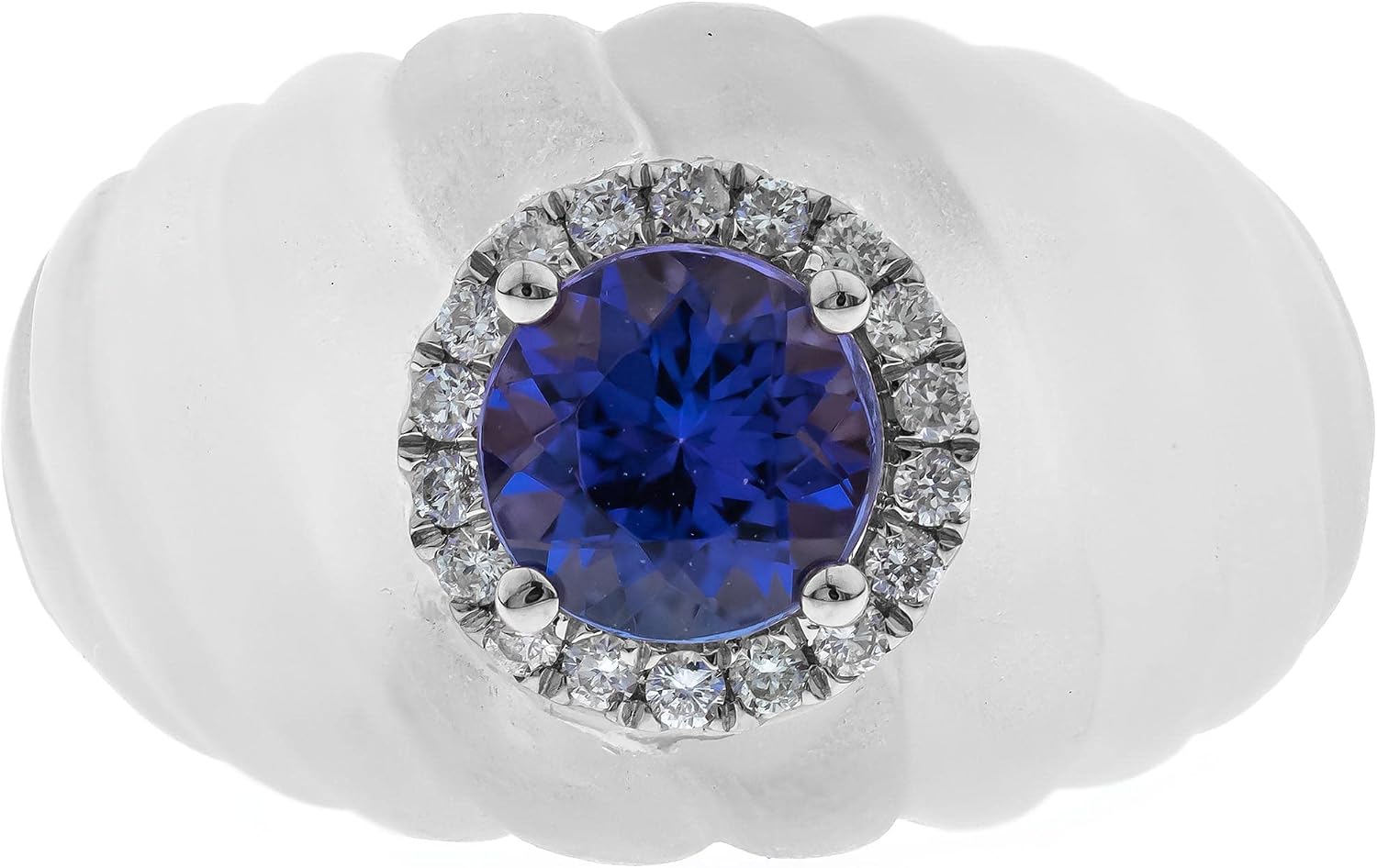 Gin & Grace 14K White Gold Mozambique Genuine Tanzanite Ring with Diamonds for women | Ethically, authentically & organically sourced (Round-cut) shaped Tanzanite hand-crafted jewelry for her | Tanzanite Ring for women