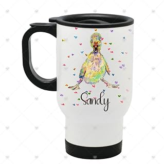 Thermal lined Travel mug Cute Duckling personalised with name. Great gift Present Birthday Mum Sister Friend. Duck mug