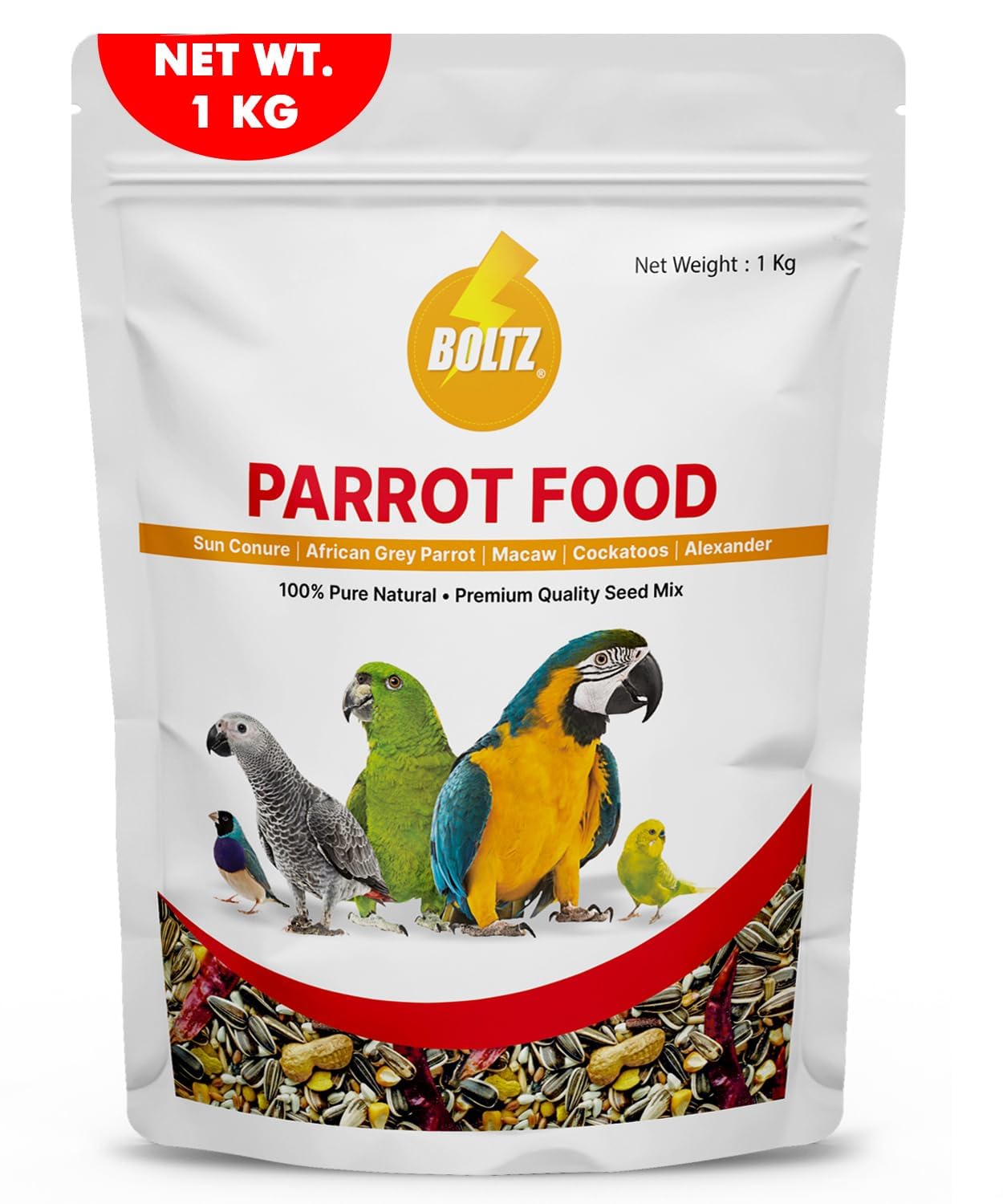 Boltz Parrot Food 1000 Gm – Premium Seed Mix for Big Parrots, African Grey, Sun Conure, Macaw & Lovebird | Nutritious All-Life-Stage Blend (1 kg Pack)-image-35