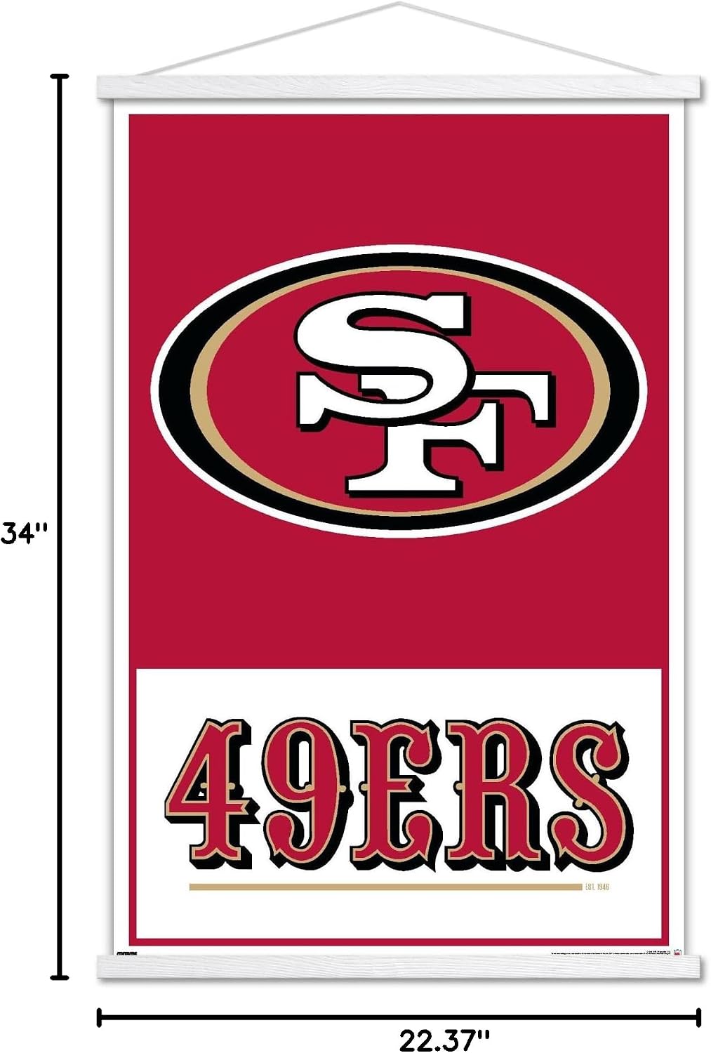 Trends International NFL San Francisco 49ers - Logo 21 Wall Poster, 22.37" x 34.00", Premium Print and White Hanger Bundle